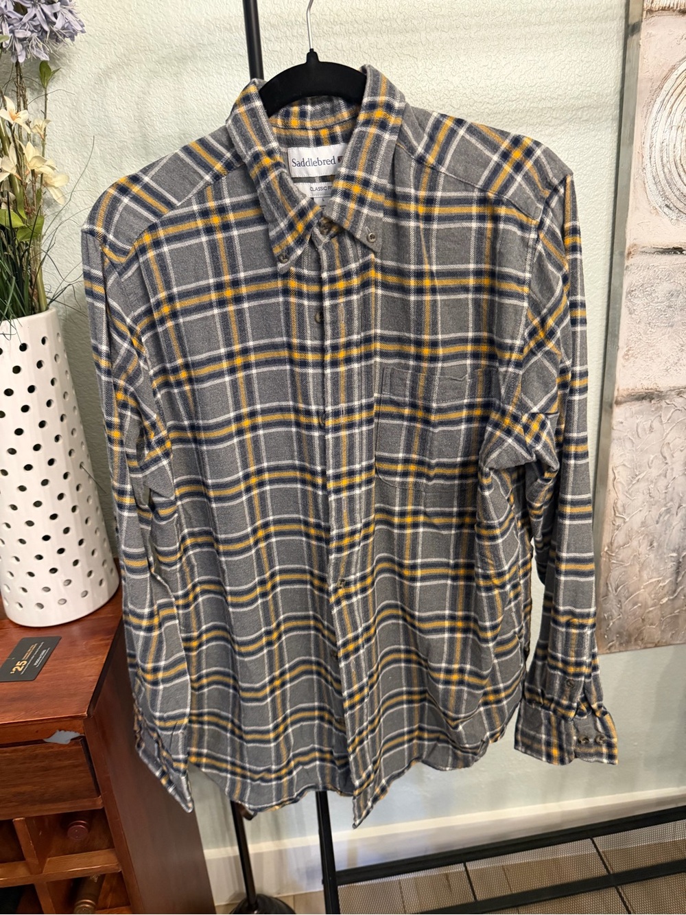 Saddlebred Gray & Yellow Plaid Flannel Shirt - Men's Large
